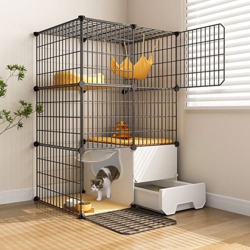 GUAWJRZDP 2/3-stöckiger Katzenkäfig, Katzengehege for Den Innenbereich mit Katzentoilette, Abnehmbarer Katzenlaufstall for, Metall Katzenhaus, for 1-3 Kätzchen(29.5x15.3x42.9in) von GUAWJRZDP