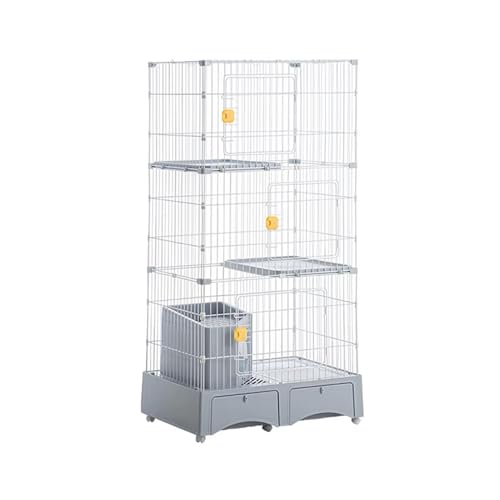 GUAWJRZDP 2/3-stöckiges Katzengehege, Katzenlaufstall, Katzenkäfig for Den Innenbereich, Katzenlaufstall, Mit Katzentoilette, Mit Schublade, Abnehmbar, Katzenhaus(Gray,High157cm/61.8in) von GUAWJRZDP