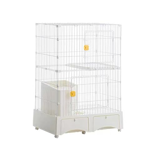 GUAWJRZDP 2/3-stöckiges Katzengehege, Katzenlaufstall, Katzenkäfig for Den Innenbereich, Katzenlaufstall, Mit Katzentoilette, Mit Schublade, Abnehmbar, Katzenhaus(Wit,High112cm/44.1in) von GUAWJRZDP