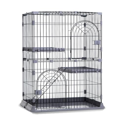 GUAWJRZDP DIY-Katzenlaufstall, 3-stöckige Katzenkäfig, Katzengehege, Abnehmbar, Großer Platz, Metallische Linie, Geräumiger Vergnügungspark, for 1-3 Katzen(Gray,33.1x24x42.9in) von GUAWJRZDP