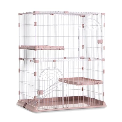 GUAWJRZDP DIY-Katzenlaufstall, 3-stöckige Katzenkäfig, Katzengehege, Abnehmbar, Großer Platz, Metallische Linie, Geräumiger Vergnügungspark, for 1-3 Katzen(Pink,29.9x19.9x35in) von GUAWJRZDP