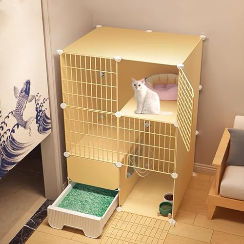 GUAWJRZDP Katzengehege, Katzenkäfig Mit Katzentoilette, DIY-Katzenlaufstall, Katzenhaus for Den Innenbereich, Abnehmbarer Haustierkäfig, Gelb(29.5x15.3x42.9in) von GUAWJRZDP