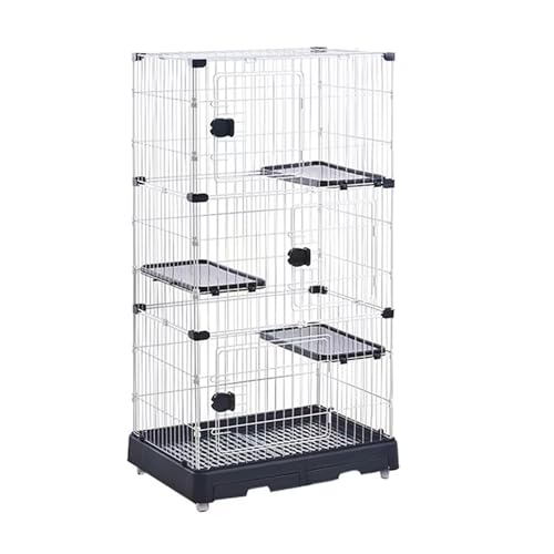 GUAWJRZDP Katzenkäfig, 2/3-stöckiger Katzengehege, Große Katzenlaufstall, Kleintierkäfig Den Innenbereich, Bewegliches Katzenhaus, Kleintierkäfig(White+Black,3-Tier) von GUAWJRZDP