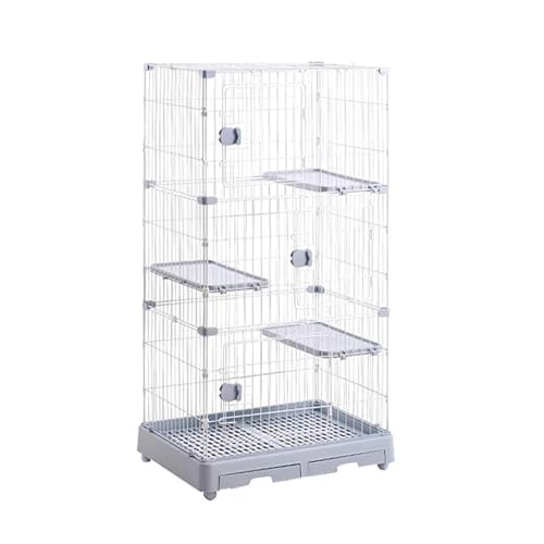 GUAWJRZDP Katzenkäfig, 2/3-stöckiger Katzengehege, Große Katzenlaufstall, Kleintierkäfig Den Innenbereich, Bewegliches Katzenhaus, Kleintierkäfig(White+Gray,3-Tier) von GUAWJRZDP