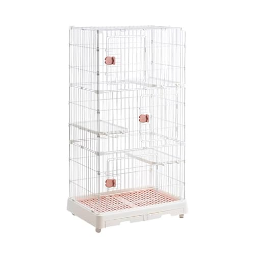 GUAWJRZDP Katzenkäfig, 2/3-stöckiger Katzengehege, Große Katzenlaufstall, Kleintierkäfig Den Innenbereich, Bewegliches Katzenhaus, Kleintierkäfig(White+Pink,3-Tier) von GUAWJRZDP