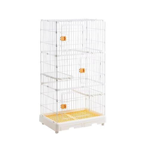 GUAWJRZDP Katzenkäfig, 2/3-stöckiger Katzengehege, Große Katzenlaufstall, Kleintierkäfig Den Innenbereich, Bewegliches Katzenhaus, Kleintierkäfig(White+Yellow,3-Tier) von GUAWJRZDP