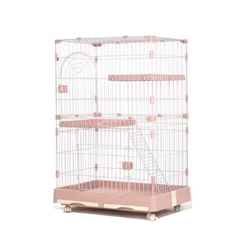 GUAWJRZDP Katzenkäfig, Großer Katzengehege, Abnehmbarer Katzenlaufstall, DIY Katzenhaus, Harz, Mit Plattform, Doppelter Schubladenabl, Universalrädern, for 1-2 Katzen(Pink,2-Tier) von GUAWJRZDP