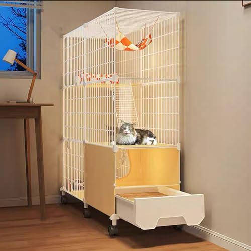 GUAWJRZDP Katzenlaufstall Mit 2/3 Ebenen, Katzenkäfig for Den Innenbereich, Katzengehege, Mit Katzentoilette, Mit Rädern, Platzsparend, Länge 14,6 Zoll(14.6x37x44.9in) von GUAWJRZDP