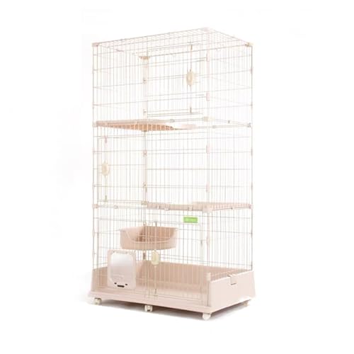 GUAWJRZDP Mehrschichtiger Katzenkäfig, Großer Katzengehege, DIY-Katzenlaufstall, Mit Freiem Zugang, Viel Platz, Atmungsaktiv, Katzenlaufstall Abnehmbar, Katzenhaus(Pink,3tier) von GUAWJRZDP