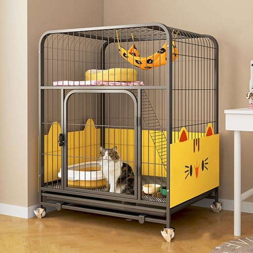 GUAWJRZDP Mehrschichtiger Katzenkäfig, Katzengehege, Großer Katzenkäfig, mit Schallwand, mit Tablett, Metall, mit Fußpolstern, Katzenhaus, for 1-2 Katzen(Nero,30.7x21.7x39.4in) von GUAWJRZDP