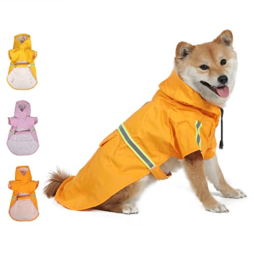 Hunde-Regenmantel mit Kapuze, wasserdichte Hunde-Regenjacke, reflektierender Poncho, Hunde-Regenmantel mit Leinenloch und Tasche, Hunde-Regenbekleidung für kleine, mittelgroße und große von GUBAQILAA