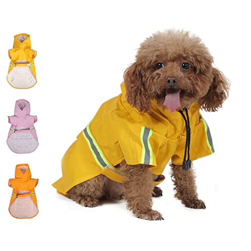 Hunde-Regenmantel mit Kapuze, wasserdichte Hunde-Regenjacke, reflektierender Poncho, Hunde-Regenmantel mit Leinenloch und Tasche, Hunde-Regenbekleidung für kleine, mittelgroße und große von GUBAQILAA