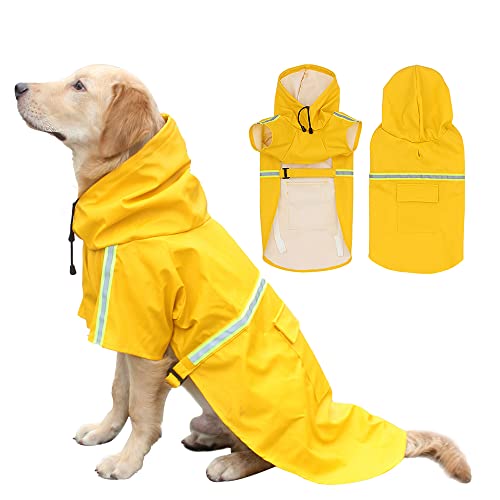 Hunde-Regenmantel mit Kapuze, wasserdichte Hunde-Regenjacke, reflektierender Poncho, Hunde-Regenmantel mit Leinenloch und Tasche, Hunde-Regenbekleidung für kleine, mittelgroße und große von GUBAQILAA