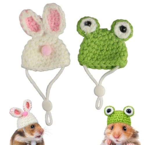 GUDEKIKL Niedliche Mini-Strickmütze, Hamstermütze mit verstellbarem Riemen, kreative Hamstermütze, Foto-Requisiten für Meerschweinchen, Kleintiere, 2 Stück von GUEDKIKL