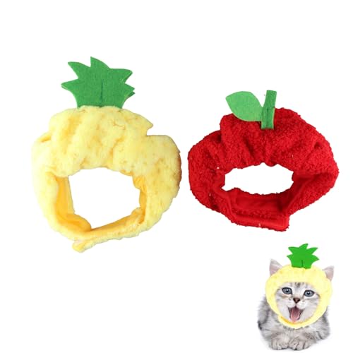 Katzenhüte für Haustiere, Hunde, Katzen, Halloween-Kostüm, Ananas-rote Fruchtform, verstellbare Haustier-Kopfbedeckung für Kätzchen, Welpen, Haustier-Partys, Foto-Requisiten, 2 Stück von GUEDKIKL