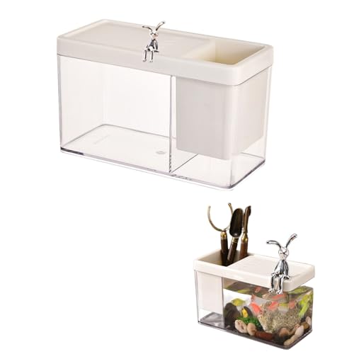 Kleines Aquarium-Set, ökologisches Amphibien-Tank, transparenter Kunststoff, Goldfischschale mit Abdeckung für kleine Fische, Mini-Schildkröte, Büro, Schreibtisch, Heimdekoration, Dekoration von GUEDKIKL