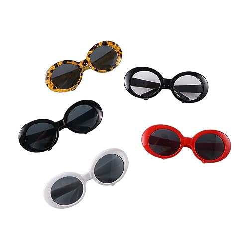 Modische Sonnenbrille für Hunde und Katzen, Retro, oval, kleine Haustiere, niedlich, lustig, Cosplay, Foto-Requisiten, Puppenkostüm-Zubehör, 5 Stück von GUEDKIKL