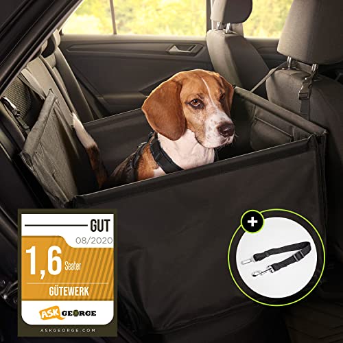 GÜTEWERK SEATER Hundesitz für Auto Rücksitz für kleine bis mittlere Hunde max 45 cm Schulterhöhe - stabiles & wasserfestes Material schwarz - Hunde-Autositz für Rückbank faltbar - Schutz für Autositze von GÜTEWERK