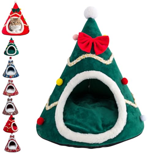 Weihnachtsschmuck-Haustierbett, Weihnachtsbaum-Katzenhaus-Höhlennest, Haustierzelthaus, Weihnachtsbaum-Hundehaus, Haustierzelt mit abnehmbarem Kissen von GUIBEIZU