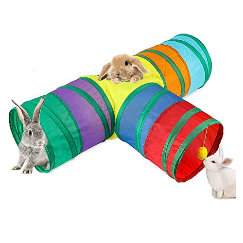 GUIJIALY Bunny Tunnels & Tubes 3-Wege-Hasen-Versteck Kleintier-Aktivitätstunnel-Spielzeug für Zwergkaninchen, Häschen, Kätzchen von GUIJIALY