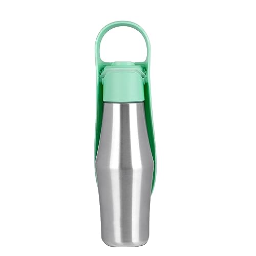 Tragbare Hunde-Wasserflasche aus Edelstahl, -Wasserflasche mit Trink-Futterspender, auslaufsicher, grün, 765 ml von GUIJIALY