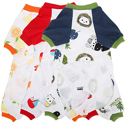 GULEEK 3 Stück Baumwoll-Cartoon-Pyjama für Haustiere, weich, hautfreundlich, für den Haushalt, Hundekleidung, Overalls (XL) von GULEEK