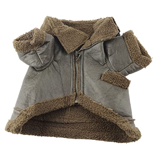 GULEEK Herbst- und Winter-Hundebekleidung, verdickte braune Lederjacke mit Reißverschluss, warme Hundejacke (XL) von GULEEK