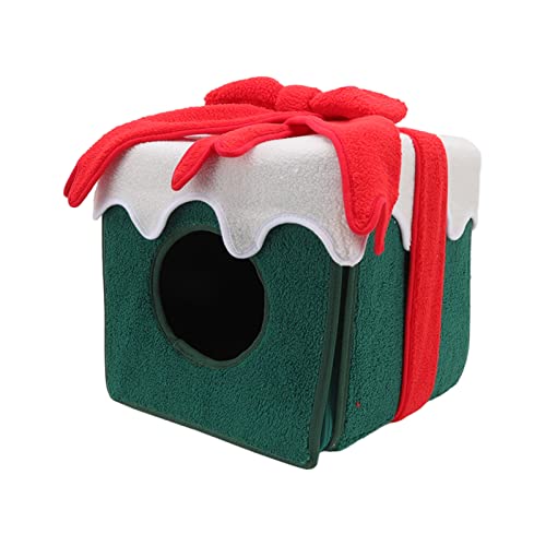 GULEEK Weihnachts-Katzenbett – festlicher Box-Stil, weiche Flusen, lebendige Farben, bequemes Katzenzelt für Haustiere, Urlaubs für Katzen (Grün) von GULEEK