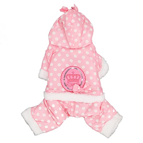 GULEEK Wintermantel für kleine Hunde, verdickte warme Kleidung, rosa, niedlicher Daunenmantel für Haustiere im Polka-Dot-Stil (L) von GULEEK