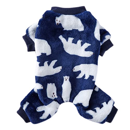 1Pc Pet Kostüm Süßer Druck Muster Welpen Pyjamas Pet Mantel Warme Kostüm für Hund Herbst Winter Pet Overall Weiche Welpen Plüsch Pyjamas Kleidung für Kleine Mittelgroße Hunde,Blau,L von GUOCU