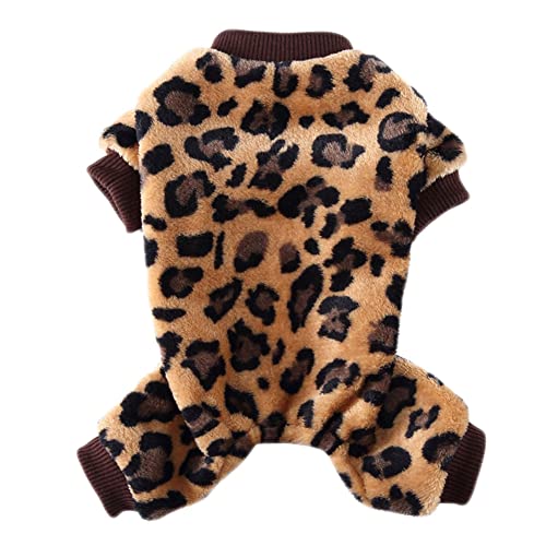 1Pc Pet Kostüm Süßer Druck Muster Welpen Pyjamas Pet Mantel Warme Kostüm für Hund Herbst Winter Pet Overall Weiche Welpen Plüsch Pyjamas Kleidung für Kleine Mittelgroße Hunde,Leopard,L von GUOCU