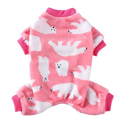 1Pc Pet Kostüm Süßer Druck Muster Welpen Pyjamas Pet Mantel Warme Kostüm für Hund Herbst Winter Pet Overall Weiche Welpen Plüsch Pyjamas Kleidung für Kleine Mittelgroße Hunde,Rosa,XL von GUOCU