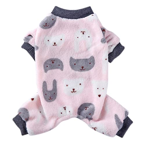 1Pc Pet Kostüm Süßer Druck Muster Welpen Pyjamas Pet Mantel Warme Kostüm für Hund Herbst Winter Pet Overall Weiche Welpen Plüsch Pyjamas Kleidung für Kleine Mittelgroße Hunde,Rosa1,L von GUOCU