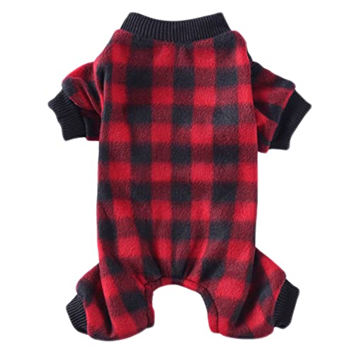 1Pc Pet Kostüm Süßer Druck Muster Welpen Pyjamas Pet Mantel Warme Kostüm für Hund Herbst Winter Pet Overall Weiche Welpen Plüsch Pyjamas Kleidung für Kleine Mittelgroße Hunde,Rot,M von GUOCU