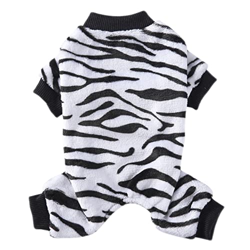 1Pc Pet Kostüm Süßer Druck Muster Welpen Pyjamas Pet Mantel Warme Kostüm für Hund Herbst Winter Pet Overall Weiche Welpen Plüsch Pyjamas Kleidung für Kleine Mittelgroße Hunde,Zebra Muster,L von GUOCU