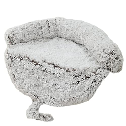 Calming Beds Flauschiges Haustierbett Matte Langer Plüsch Warme Abdeckung Haustiermatte Waschbar Verdickte Pad Haustierdecke Sofakissen für Kleine Große Hunde Katzen,Rund Grau1,120×90×20cm von GUOCU