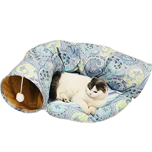 GUOCU 2 in 1 Katzenbett Katze Hund Kaninchen Welpen Spielen katzenspielzeug Tunnel Übungsaktivität Spielzeug,Blau 1,Style 1 von GUOCU