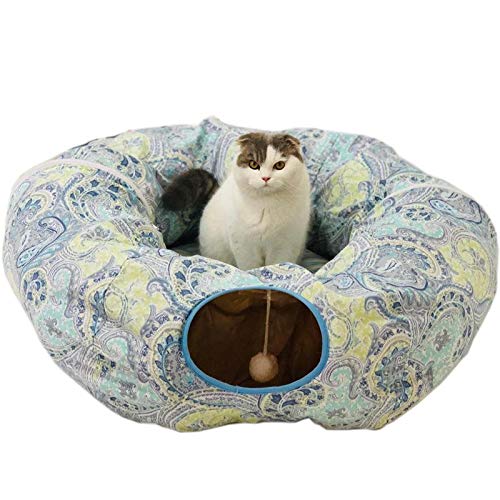 GUOCU 2 in 1 Katzenbett Katze Hund Kaninchen Welpen Spielen katzenspielzeug Tunnel Übungsaktivität Spielzeug,Blau 1,Style 2 von GUOCU