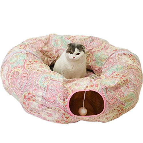 GUOCU 2 in 1 Katzenbett Katze Hund Kaninchen Welpen Spielen katzenspielzeug Tunnel Übungsaktivität Spielzeug,Pink 2,Style 2 von GUOCU