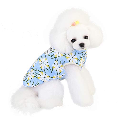 GUOCU Haustier Kleidung Hundebekleidung Katzen Kleidung Chrysanthemen Muster Bulldog Chihuahua Teddy Pudel Gepolsterte Weste Welpen Winter Warme Baumwolljacke Hundejacke Hundemantel Blau M von GUOCU