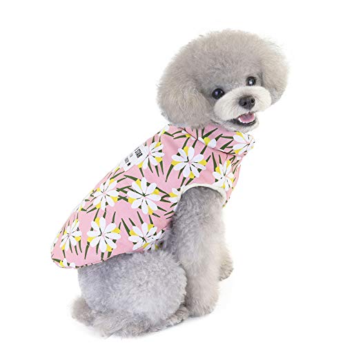 GUOCU Haustier Kleidung Hundebekleidung Katzen Kleidung Chrysanthemen Muster Bulldog Chihuahua Teddy Pudel Gepolsterte Weste Welpen Winter Warme Baumwolljacke Hundejacke Hundemantel Rosa M von GUOCU