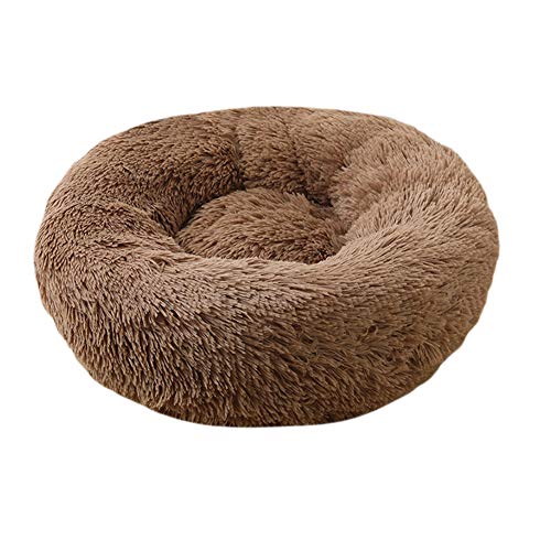 GUOCU Haustierbett Doughnut Form Klein Hund Bett Rundes Plüsch Katzenbett Hundehaus Welpen Tragbare Warme Weiche Bequeme Hundehütte,Braun,S:50cm von GUOCU