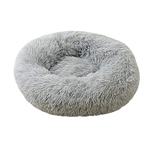 GUOCU Haustierbett Doughnut Form Klein Hund Bett Rundes Plüsch Katzenbett Hundehaus Welpen Tragbare Warme Weiche Bequeme Hundehütte,Grau,3XL:100cm von GUOCU