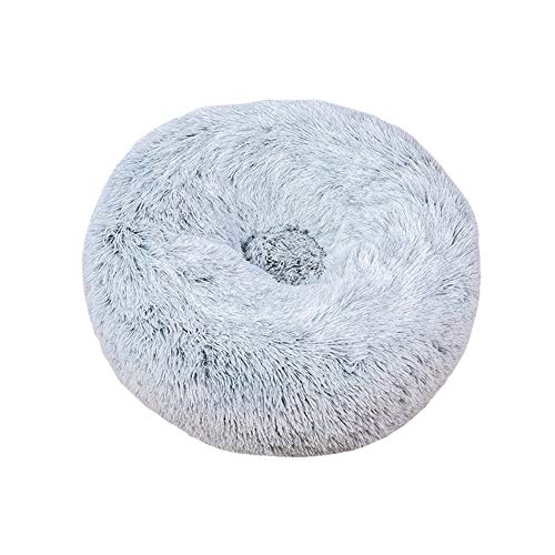 GUOCU Haustierbett Doughnut Form Klein Hund Bett Rundes Plüsch Katzenbett Hundehaus Welpen Tragbare Warme Weiche Bequeme Hundehütte,Grau 4,S:50cm von GUOCU