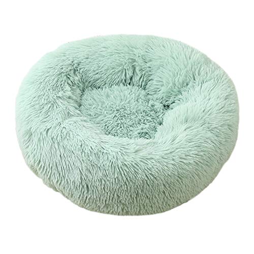 GUOCU Haustierbett Doughnut Form Klein Hund Bett Rundes Plüsch Katzenbett Hundehaus Welpen Tragbare Warme Weiche Bequeme Hundehütte,Grün,XL80cm von GUOCU