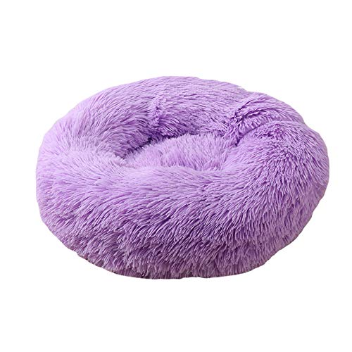 GUOCU Haustierbett Doughnut Form Klein Hund Bett Rundes Plüsch Katzenbett Hundehaus Welpen Tragbare Warme Weiche Bequeme Hundehütte,Lila,XXL:90cm von GUOCU