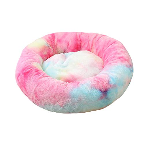 GUOCU Haustierbett Doughnut Form Klein Hund Bett Rundes Plüsch Katzenbett Hundehaus Welpen Tragbare Warme Weiche Bequeme Hundehütte,Rosa 2,4XL:110cm von GUOCU