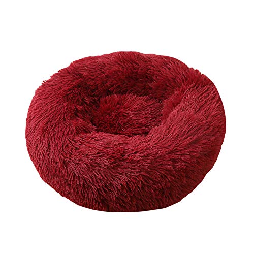 GUOCU Haustierbett Doughnut Form Klein Hund Bett Rundes Plüsch Katzenbett Hundehaus Welpen Tragbare Warme Weiche Bequeme Hundehütte,Rot 2,3XL:100cm von GUOCU