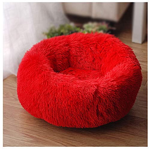 GUOCU Haustierbett Hundesofa Katzensofa Donut Kuschelnest Warmes Weiches Plüsch Hundekörbchen Hundesofa Mit Rutschfestem Boden Für Kleine Mittelgroße Haustiere,Rot,XL80cm von GUOCU