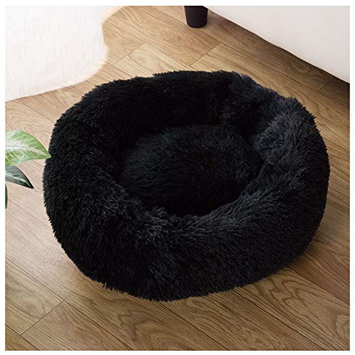 GUOCU Haustierbett Hundesofa Katzensofa Donut Kuschelnest Warmes Weiches Plüsch Hundekörbchen Hundesofa Mit Rutschfestem Boden Für Kleine Mittelgroße Haustiere,Schwarz,XXL:90cm von GUOCU